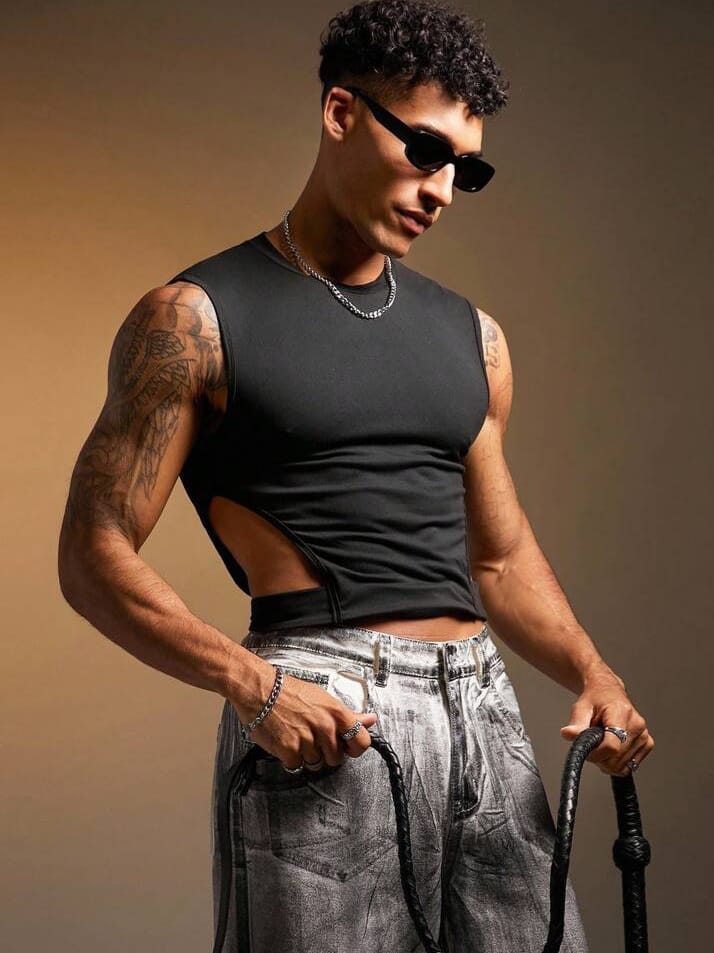 CANDY-BOY Men's Solid Color side Hollow Out Tank Top